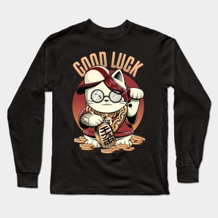 GOODLUCK Chinese Cat hype beast swag Long Sleeve T-Shirt